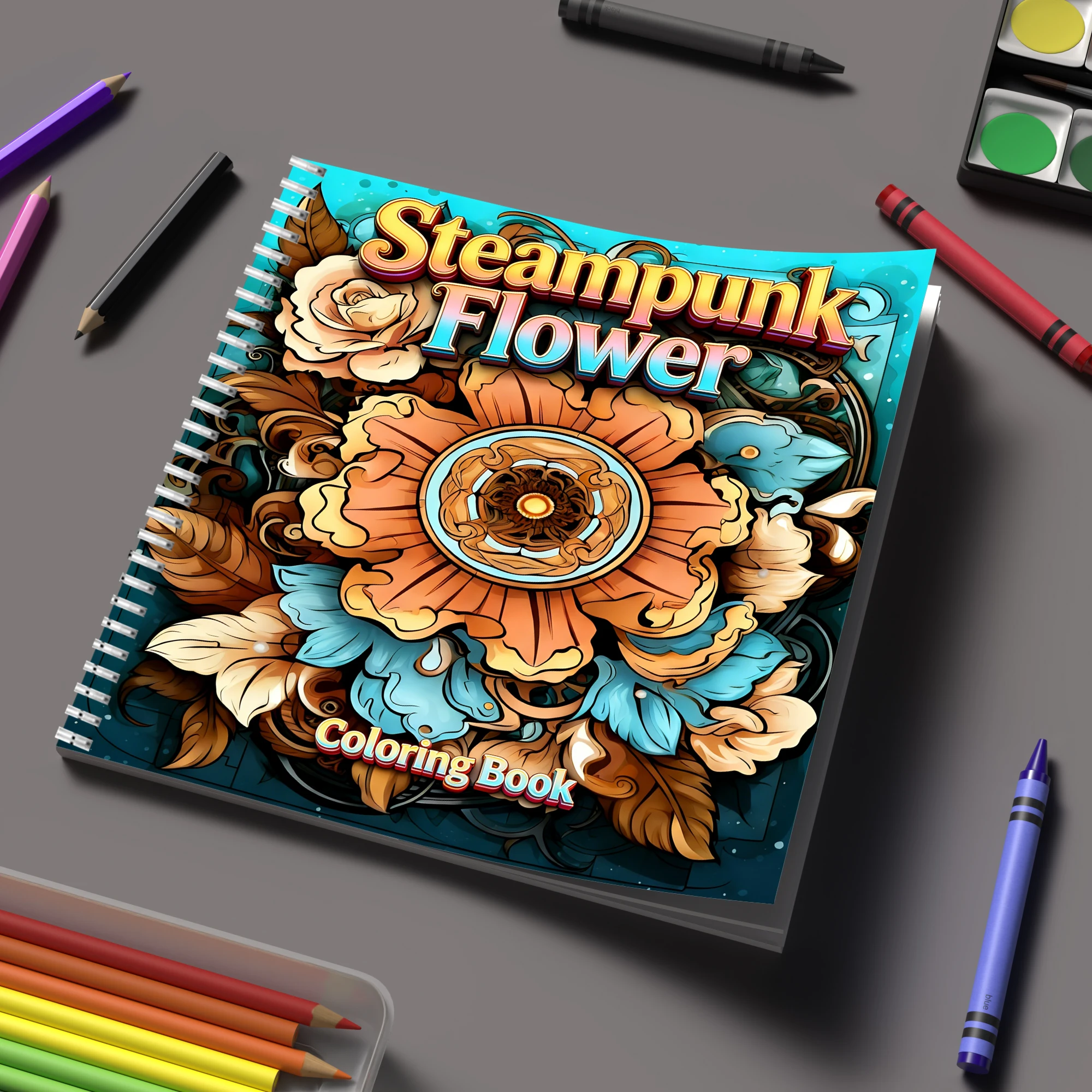 Flower Supply - Libro para colorear de flores steampunk